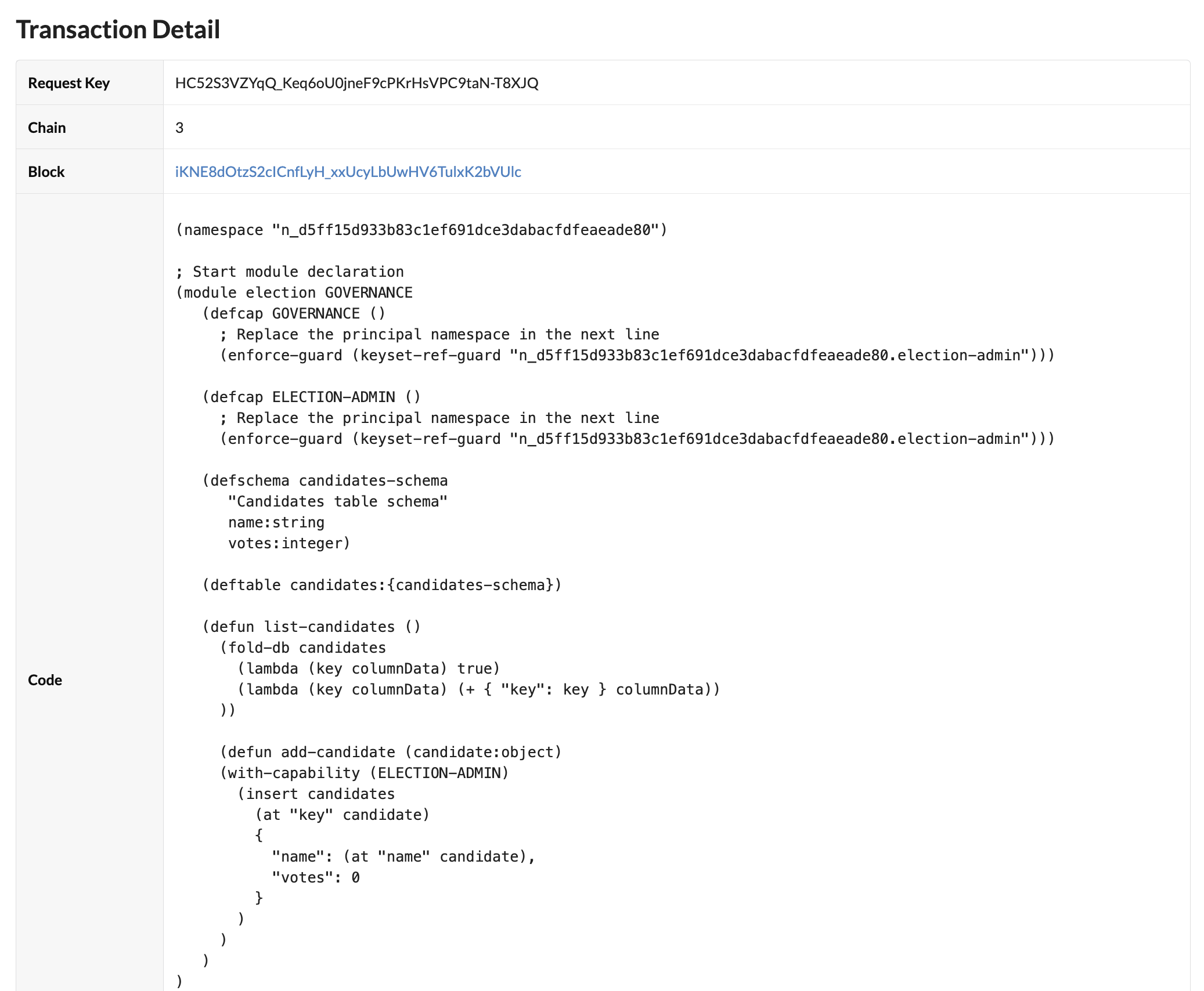 Election module deployed on the development chain